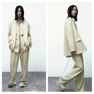 ZARA Satin Blazer Size Medium Pistachio Green 2010/734 Oversized Boyfriend